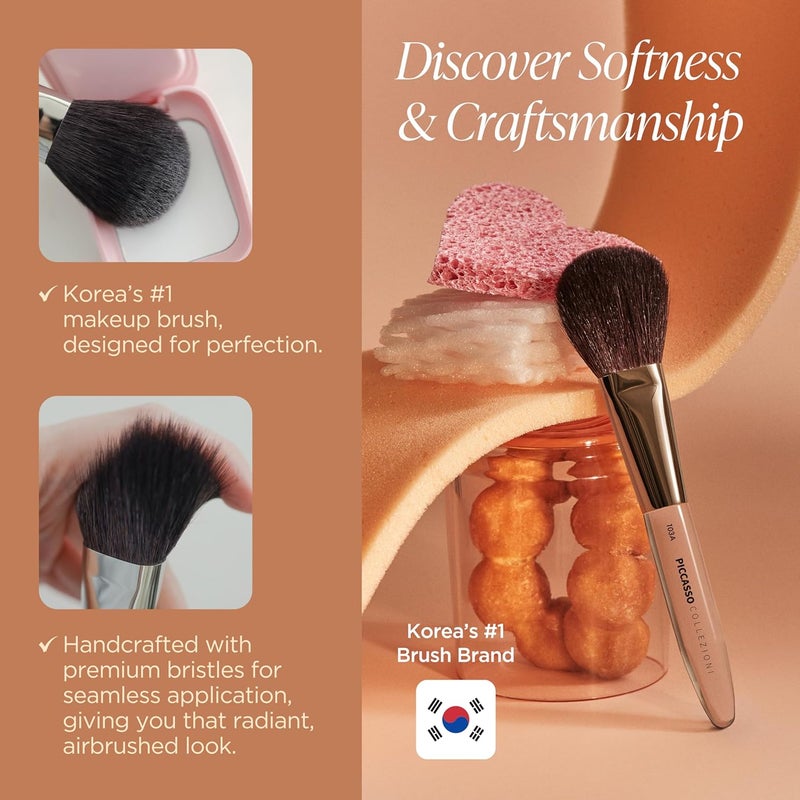 Piccasso COLLEZIONI 103A Powder Brush – Soft Makeup Brush for Face, Fluffy Blush and Setting Tool with Goat Hair Blend, Ideal for Powder Application, Shading, and Natural Finish, Professional Korean - Image 3